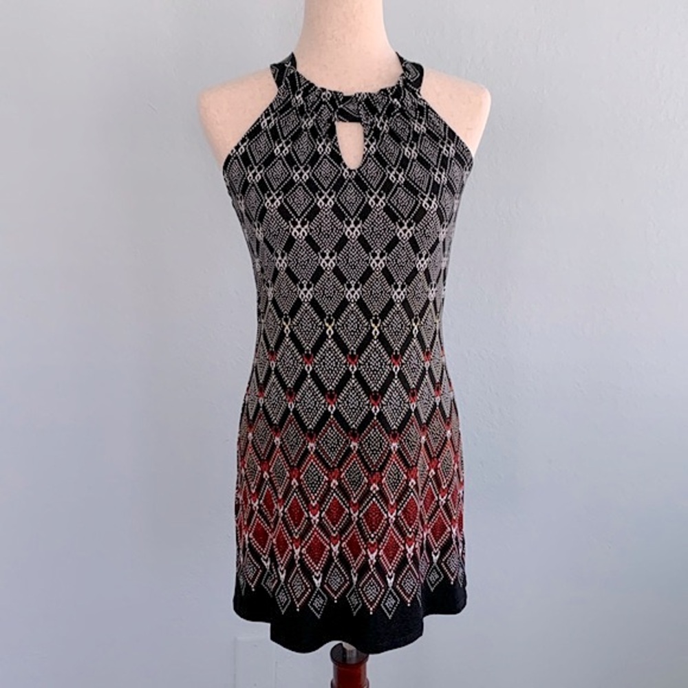 WHBM Halter Keyhole Geo Print Tunic